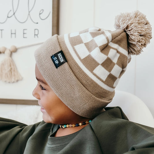 Tan Checkered Beanie